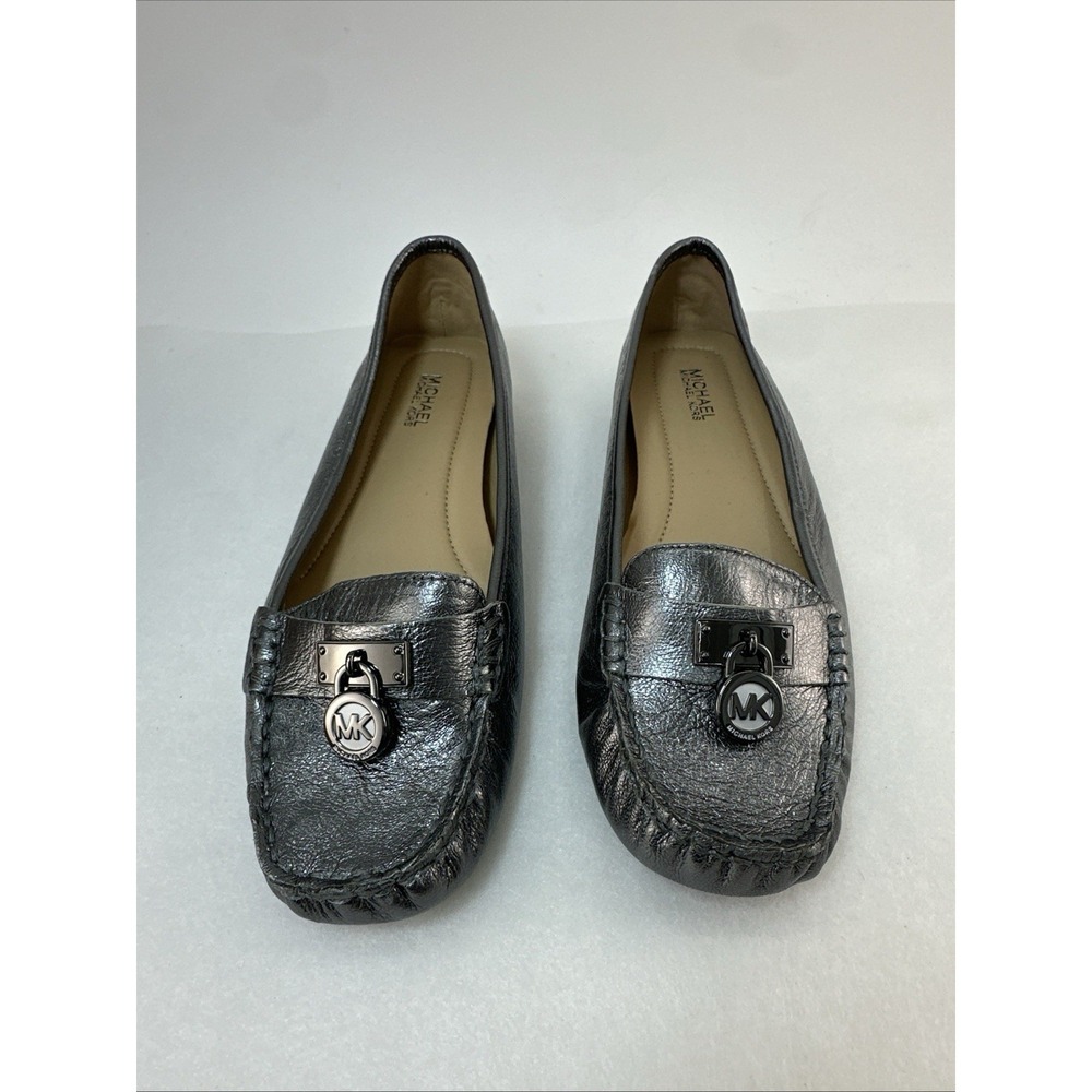 Michael Kors Women's Metallic Pewter Leather Loafers Size 7M Slip On Flats